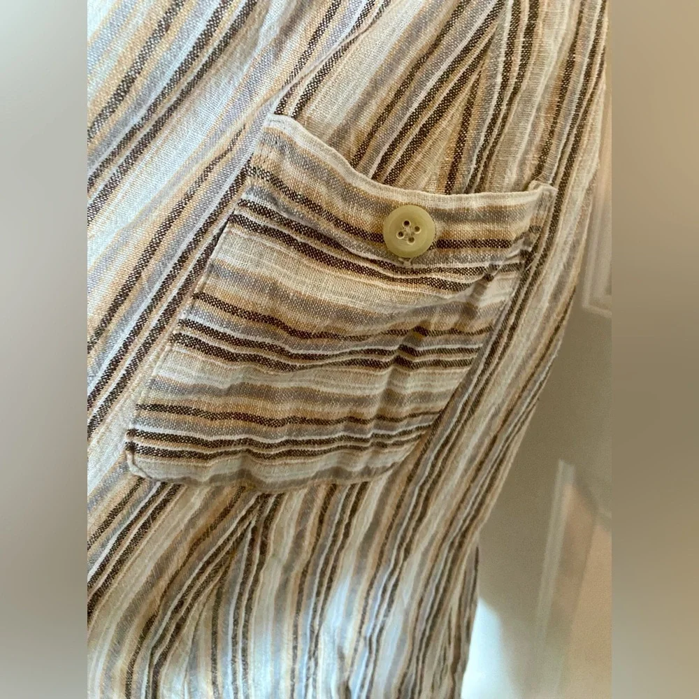 Indigo Rein Midi Dress Linen Brown Beige Stripe Halter V Neck Boho Size Small - Picture 3 of 6